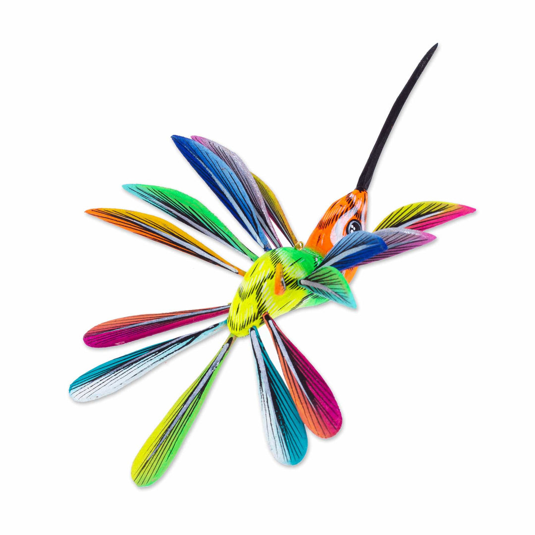 Hand-Painted Orange Copal Wood Alebrije Bird Ornament - Eden Plumage