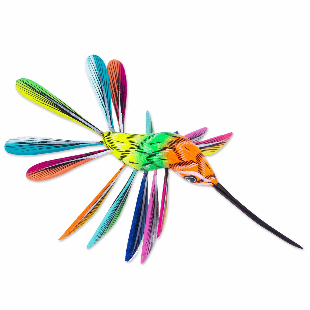 Hand-Painted Orange Copal Wood Alebrije Bird Ornament - Eden Plumage