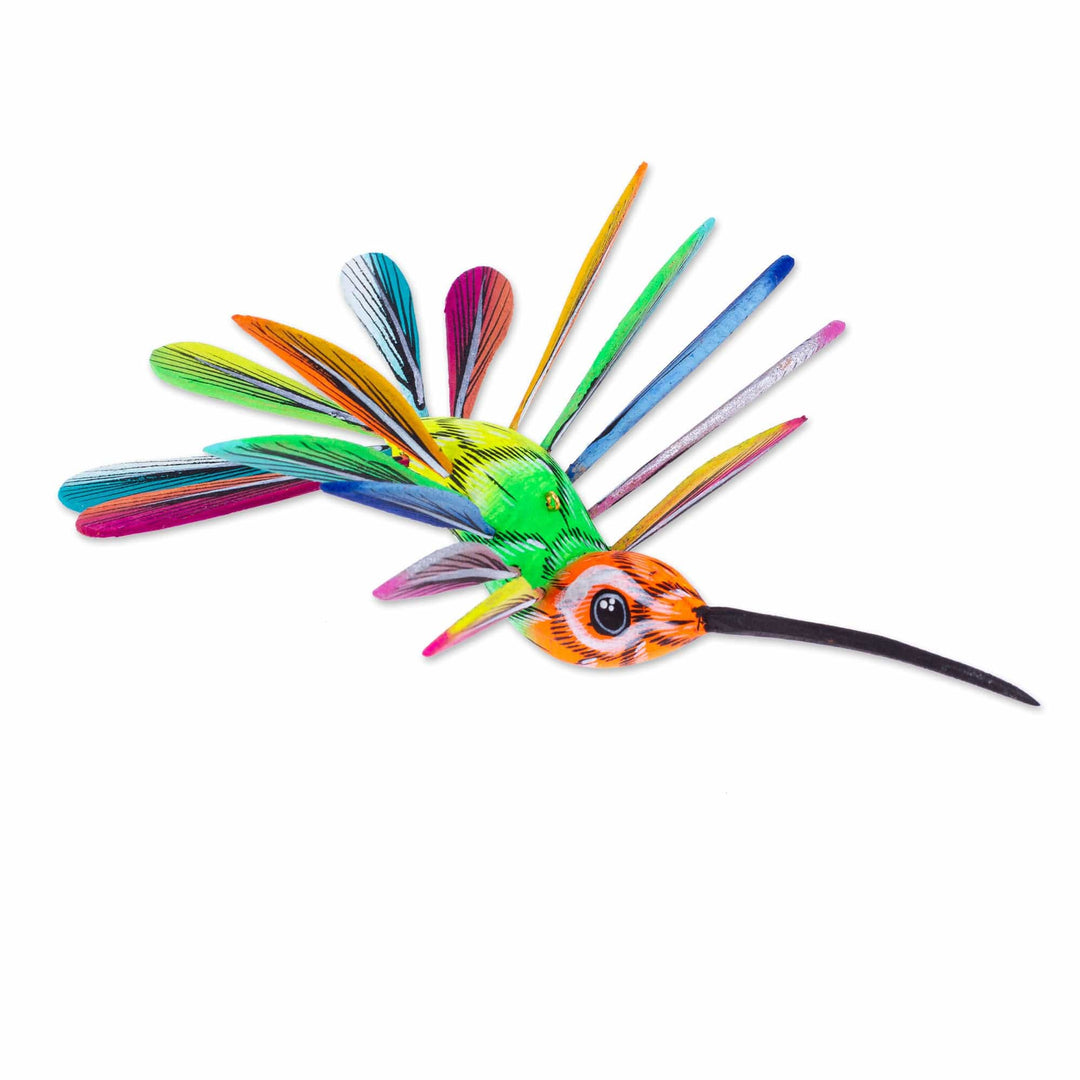 Hand-Painted Orange Copal Wood Alebrije Bird Ornament - Eden Plumage