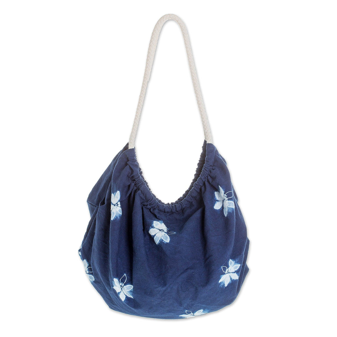 Butterfly-Themed Indigo Cotton Hobo Shoulder Bag - Indigo Hope
