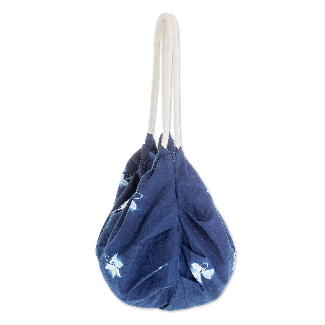 Butterfly-Themed Indigo Cotton Hobo Shoulder Bag - Indigo Hope