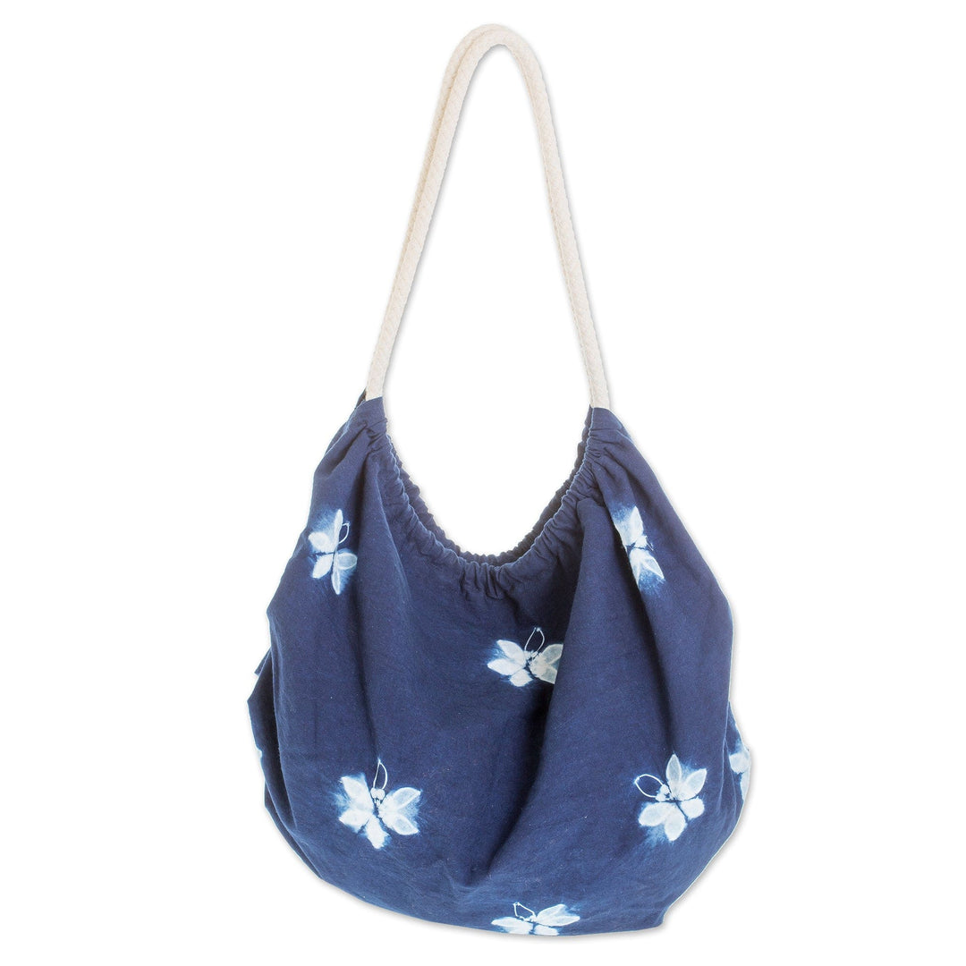 Butterfly-Themed Indigo Cotton Hobo Shoulder Bag - Indigo Hope