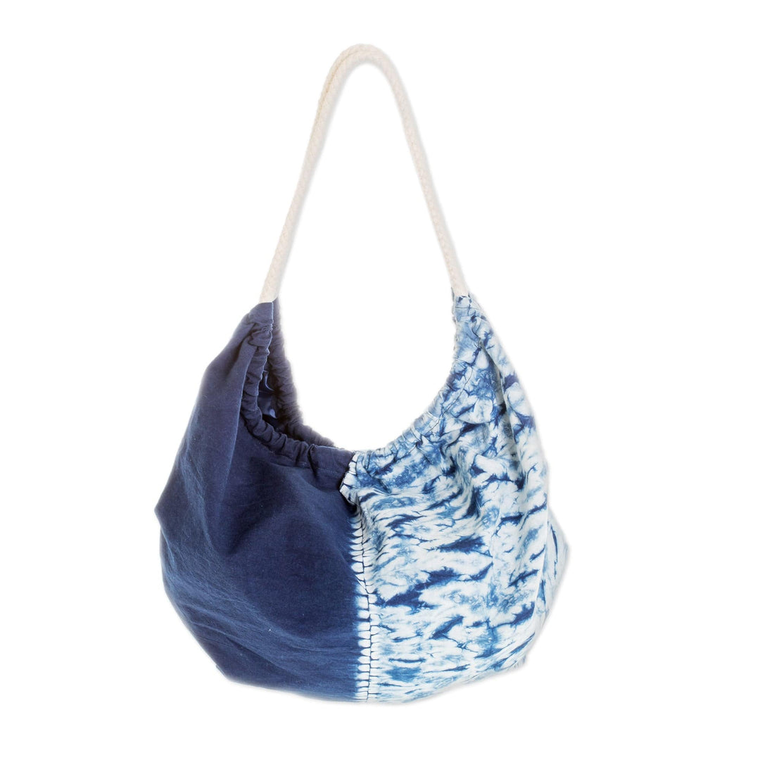 Modern Patterned Indigo Cotton Hobo Shoulder Bag - Indigo Roads