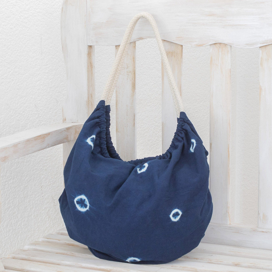 Abstract Patterned Indigo Cotton Hobo Shoulder Bag - Indigo Sensations