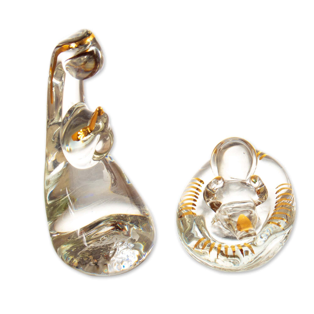 Modern Handblown Glass Nativity Scene with Golden Accents - Clear Miracle