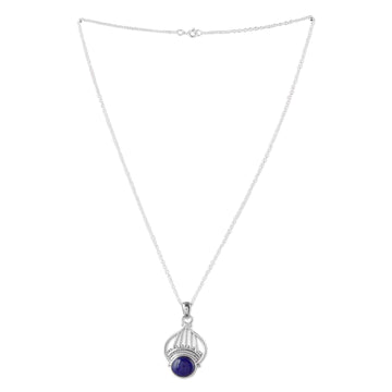 Polished Tiara-Inspired Lapis Lazuli Pendant Necklace - Royal Tiara