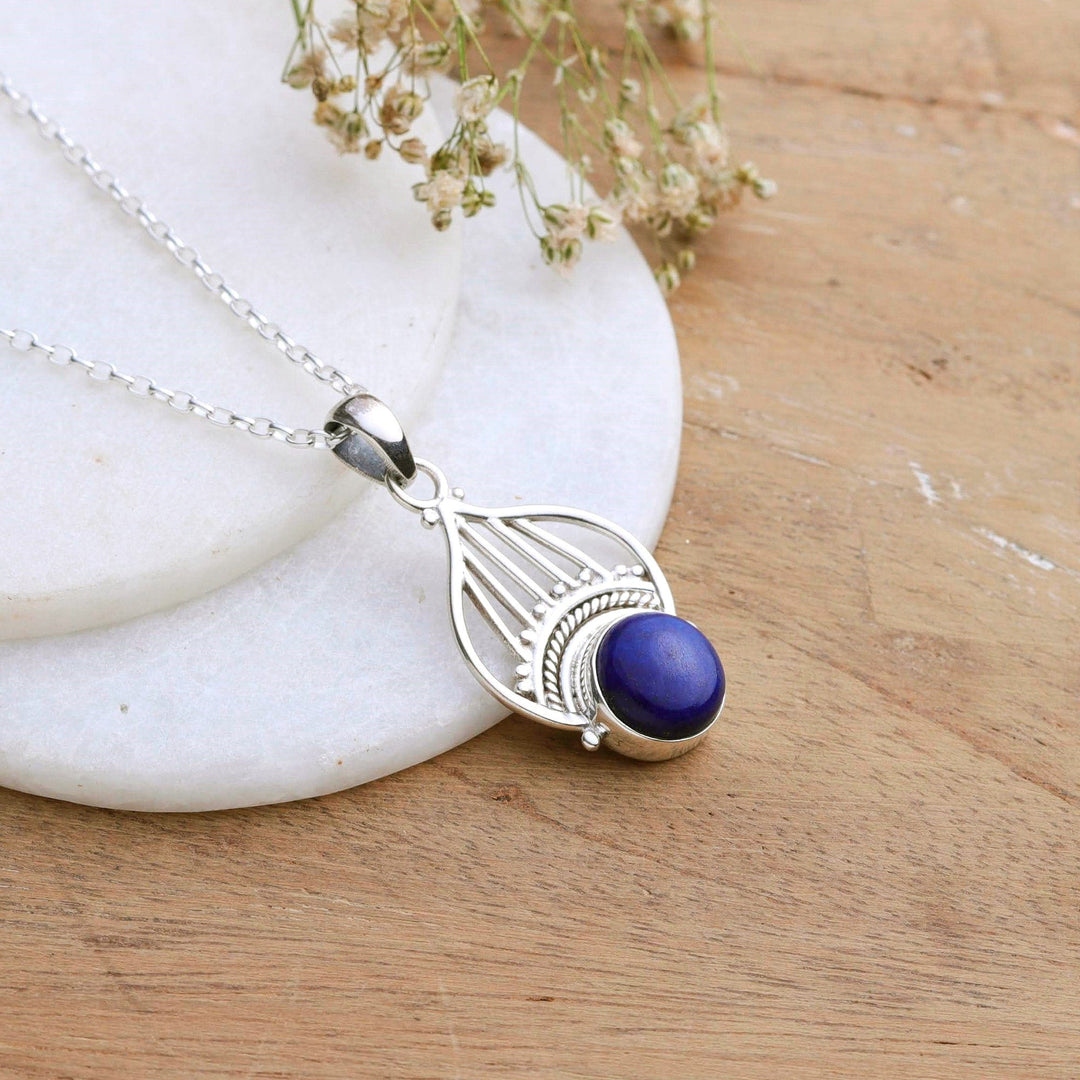 Polished Tiara-Inspired Lapis Lazuli Pendant Necklace - Royal Tiara