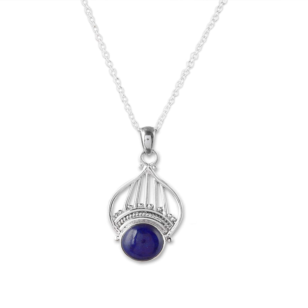 Polished Tiara-Inspired Lapis Lazuli Pendant Necklace - Royal Tiara