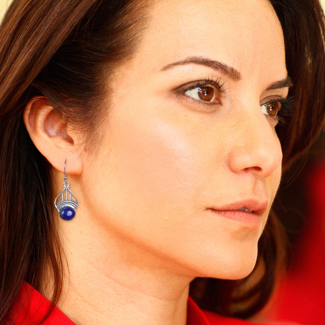 Polished Tiara-Inspired Lapis Lazuli Dangle Earrings - Royal Tiara