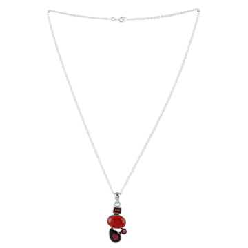 3-Carat Garnet and Natural Carnelian Pendant Necklace - Crimson Arcadia
