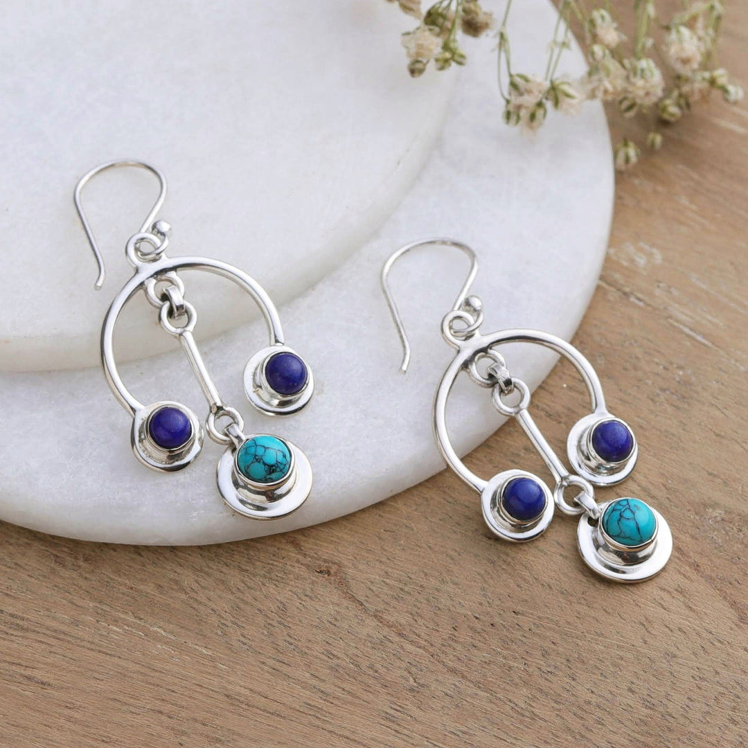 Reconstituted Turquoise and Lapis Lazuli Chandelier Earrings - Flair
