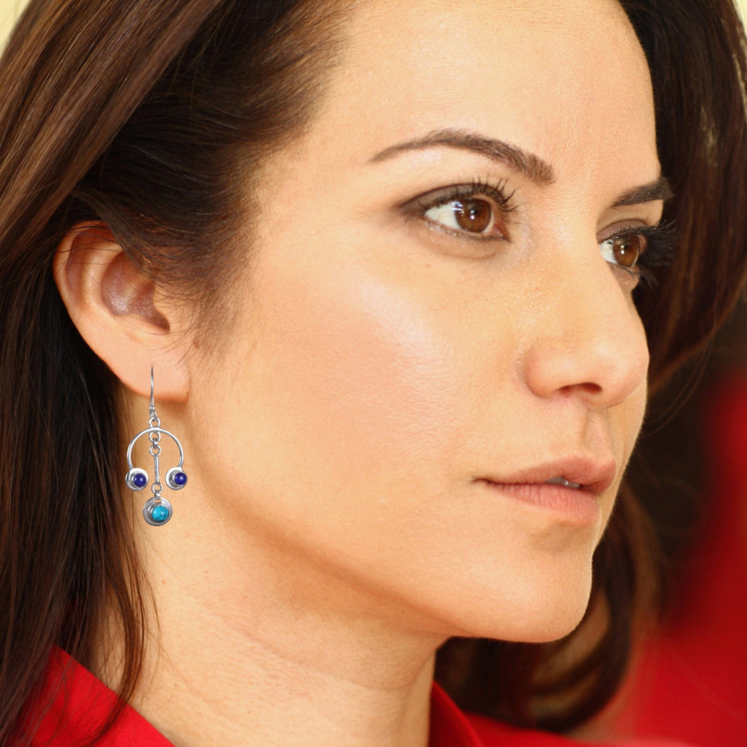 Reconstituted Turquoise and Lapis Lazuli Chandelier Earrings - Flair