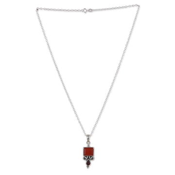 925 Silver Pendant Necklace with Carnelian and Garnet Stones - Red Vibrancy