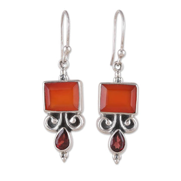 Sterling Silver Dangle Earrings with Carnelian Garnet Stones - Red Vibrancy