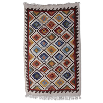 Diamond-Patterned Handloomed Wool Area Rug (3x5) - Starry Kaleidoscope