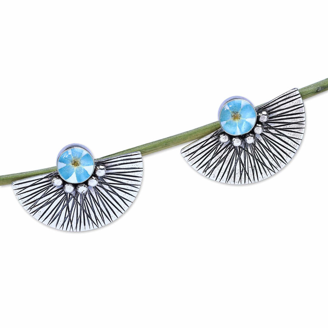 Classic Sterling Silver Drop Earrings with Natural Flowers - Silver Serenade