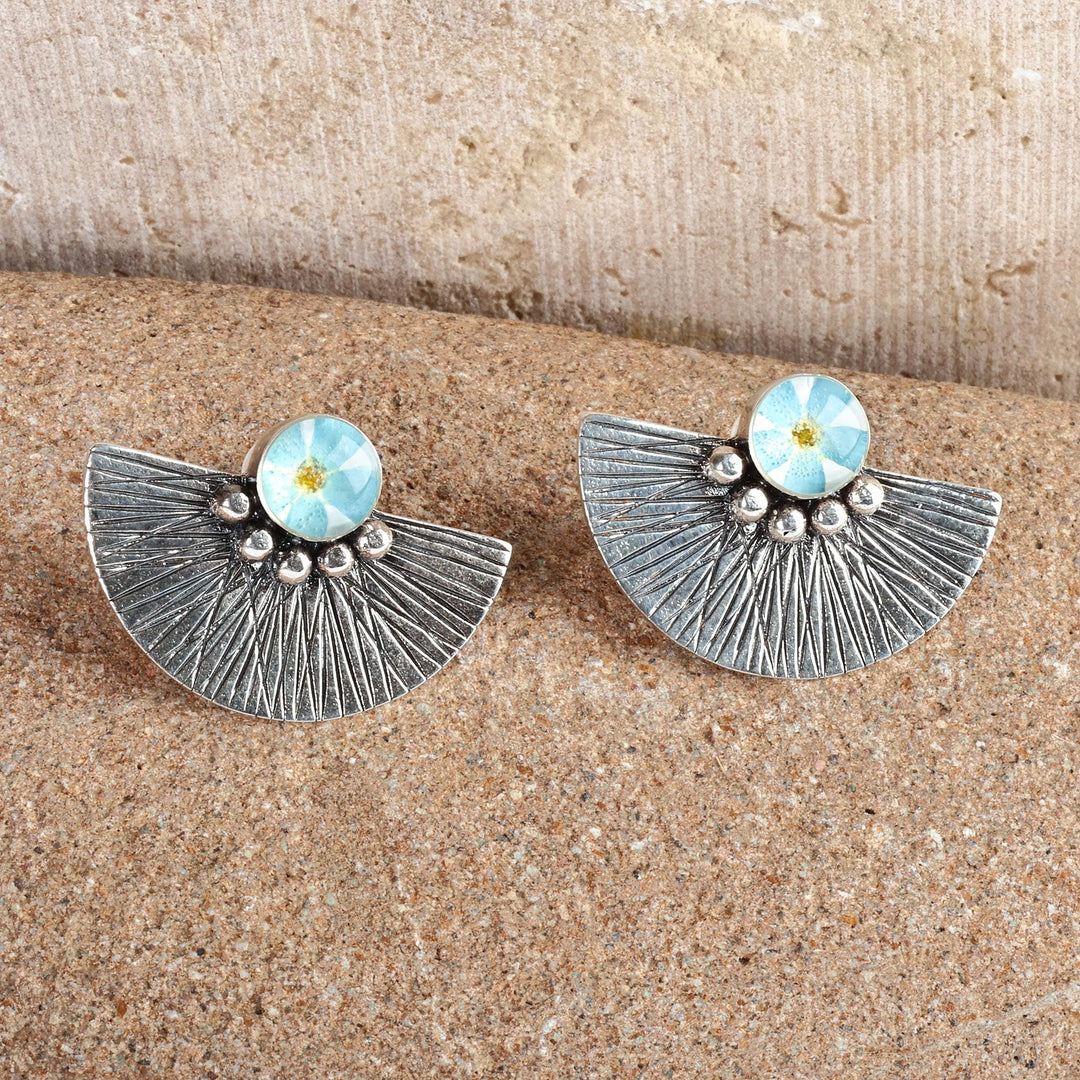 Classic Sterling Silver Drop Earrings with Natural Flowers - Silver Serenade