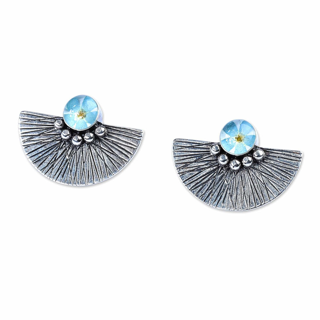 Classic Sterling Silver Drop Earrings with Natural Flowers - Silver Serenade