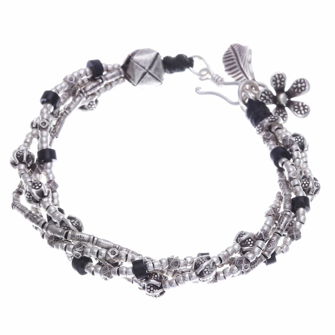 Hill Tribe-Themed Agate and Silver Beaded Charm Bracelet - Call for Harmony
