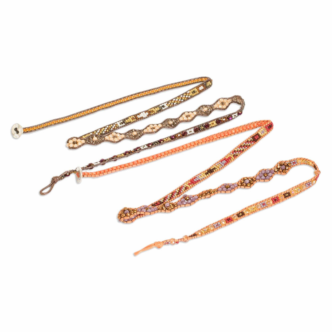 Two Handcrafted Beaded Positive Energy Long Wrap Bracelets - Protection and Abundance