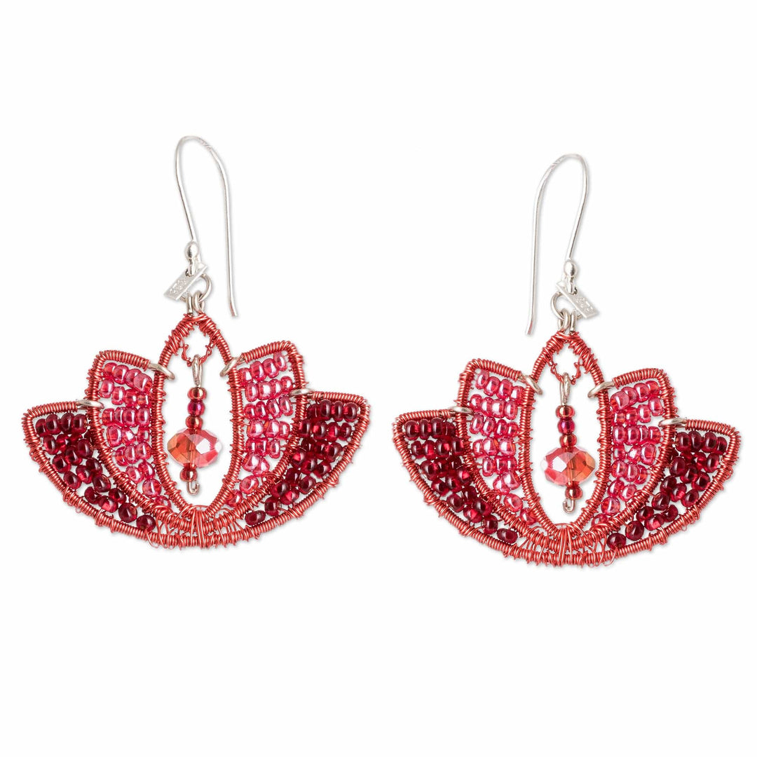 Lotus-Shaped Red Crystal and Glass Beaded Dangle Earrings - Passion Lotus