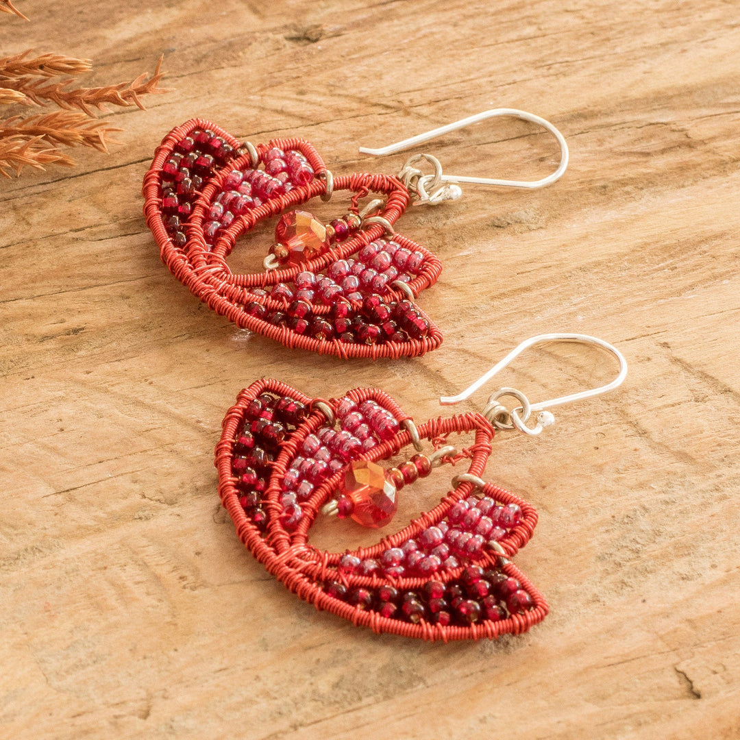 Lotus-Shaped Red Crystal and Glass Beaded Dangle Earrings - Passion Lotus