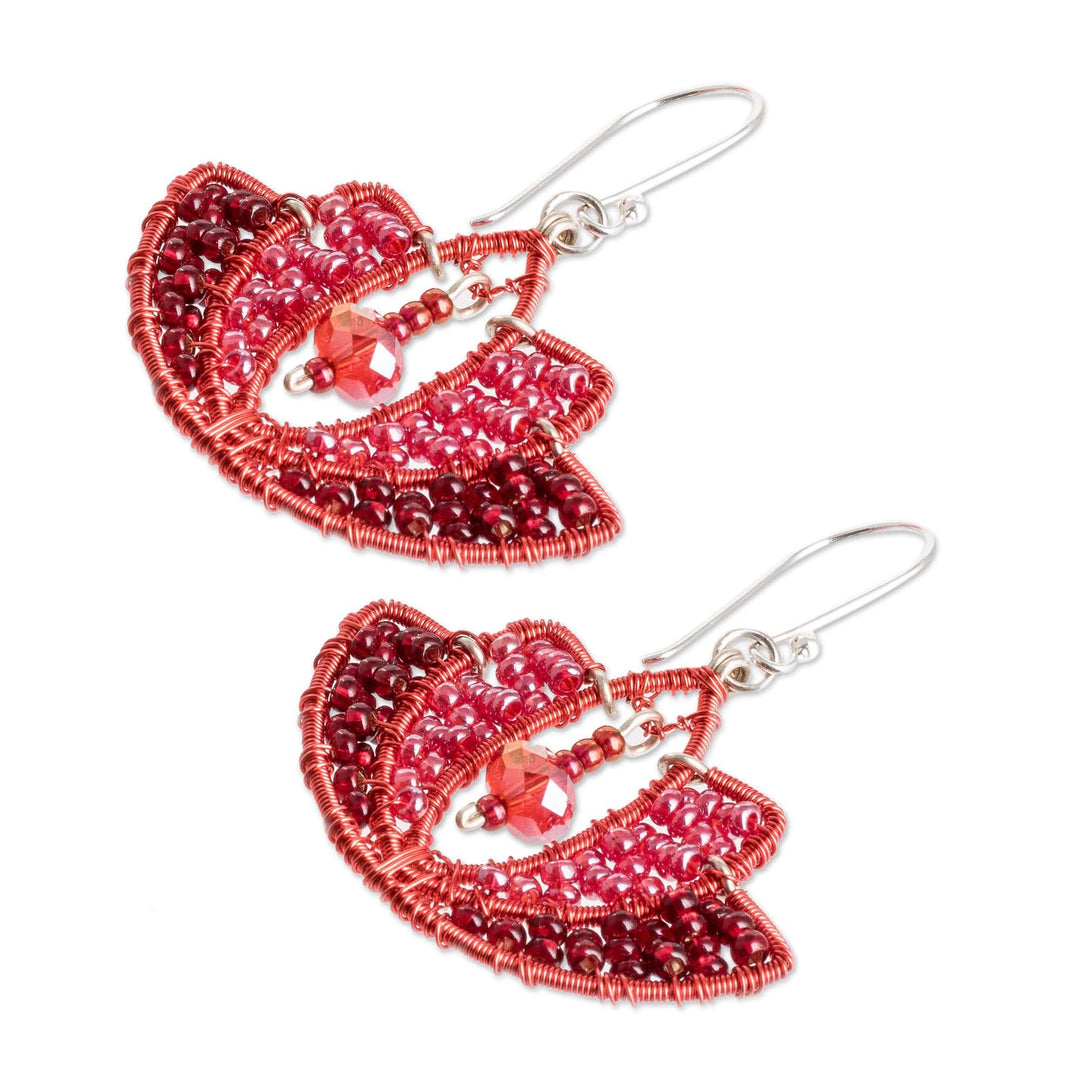 Lotus-Shaped Red Crystal and Glass Beaded Dangle Earrings - Passion Lotus