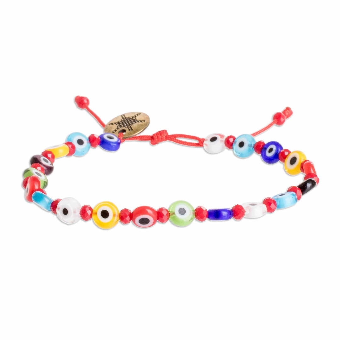 Crystal and Nazar Glass Beaded Bracelet in Multicolor Hues - Colorful Protection