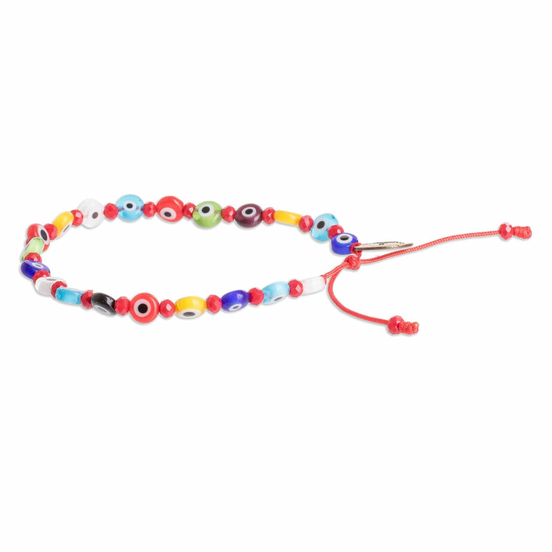 Crystal and Nazar Glass Beaded Bracelet in Multicolor Hues - Colorful Protection