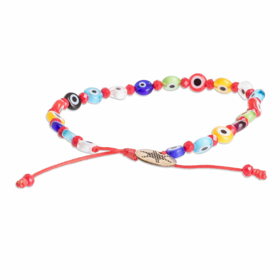 Crystal and Nazar Glass Beaded Bracelet in Multicolor Hues - Colorful Protection