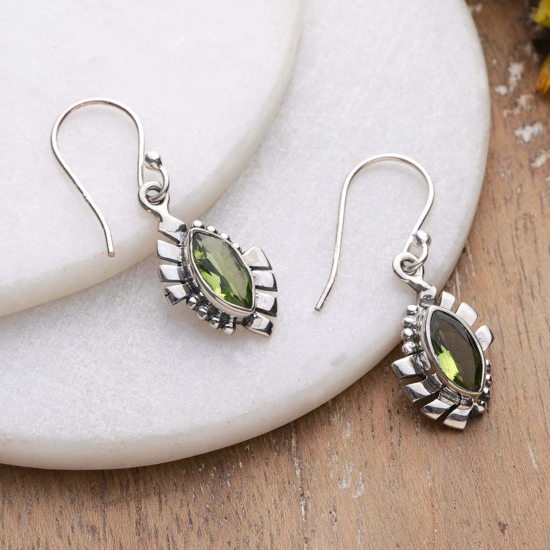 Polished Geometric Sterling Silver Peridot Dangle Earrings - Fortunate Eyes