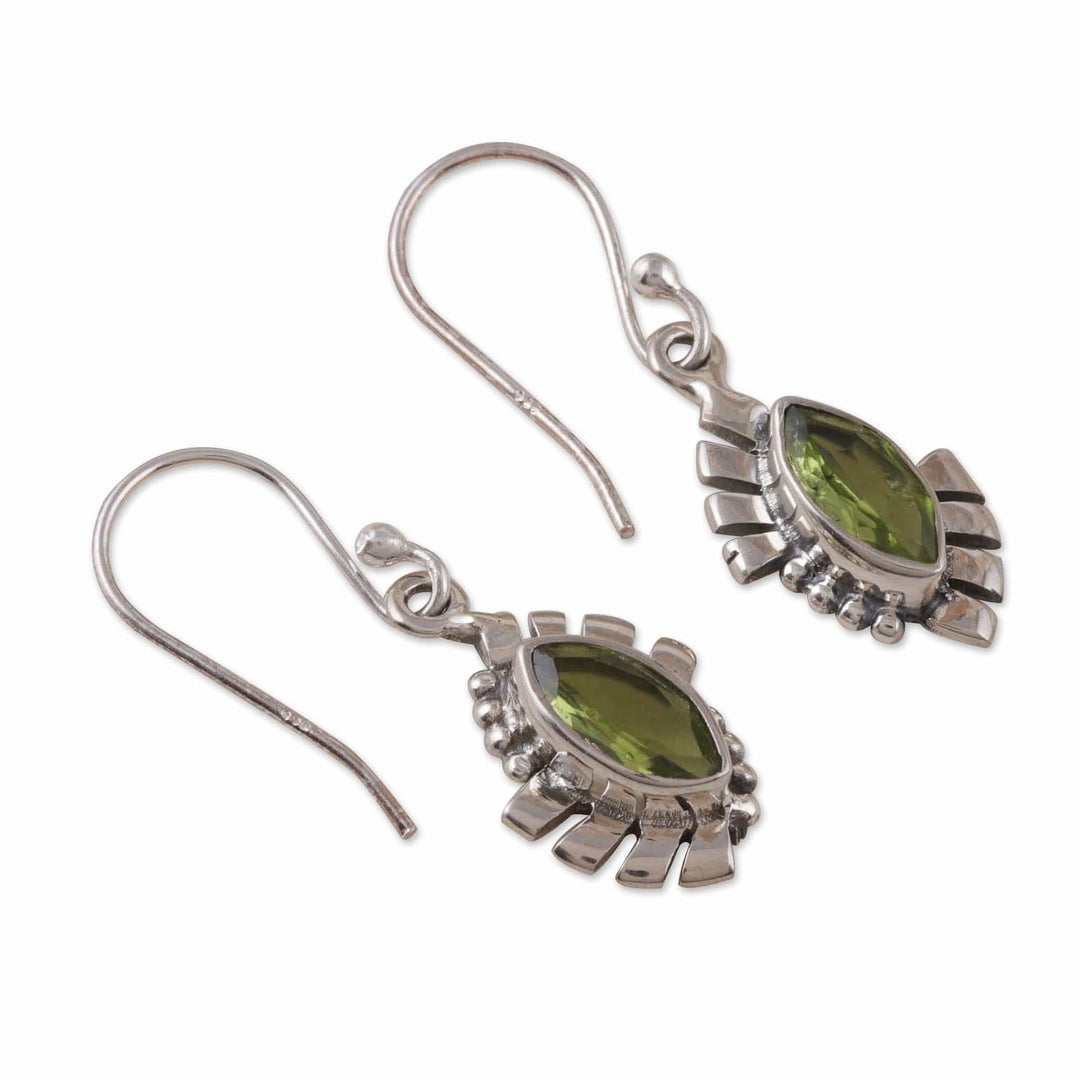 Polished Geometric Sterling Silver Peridot Dangle Earrings - Fortunate Eyes
