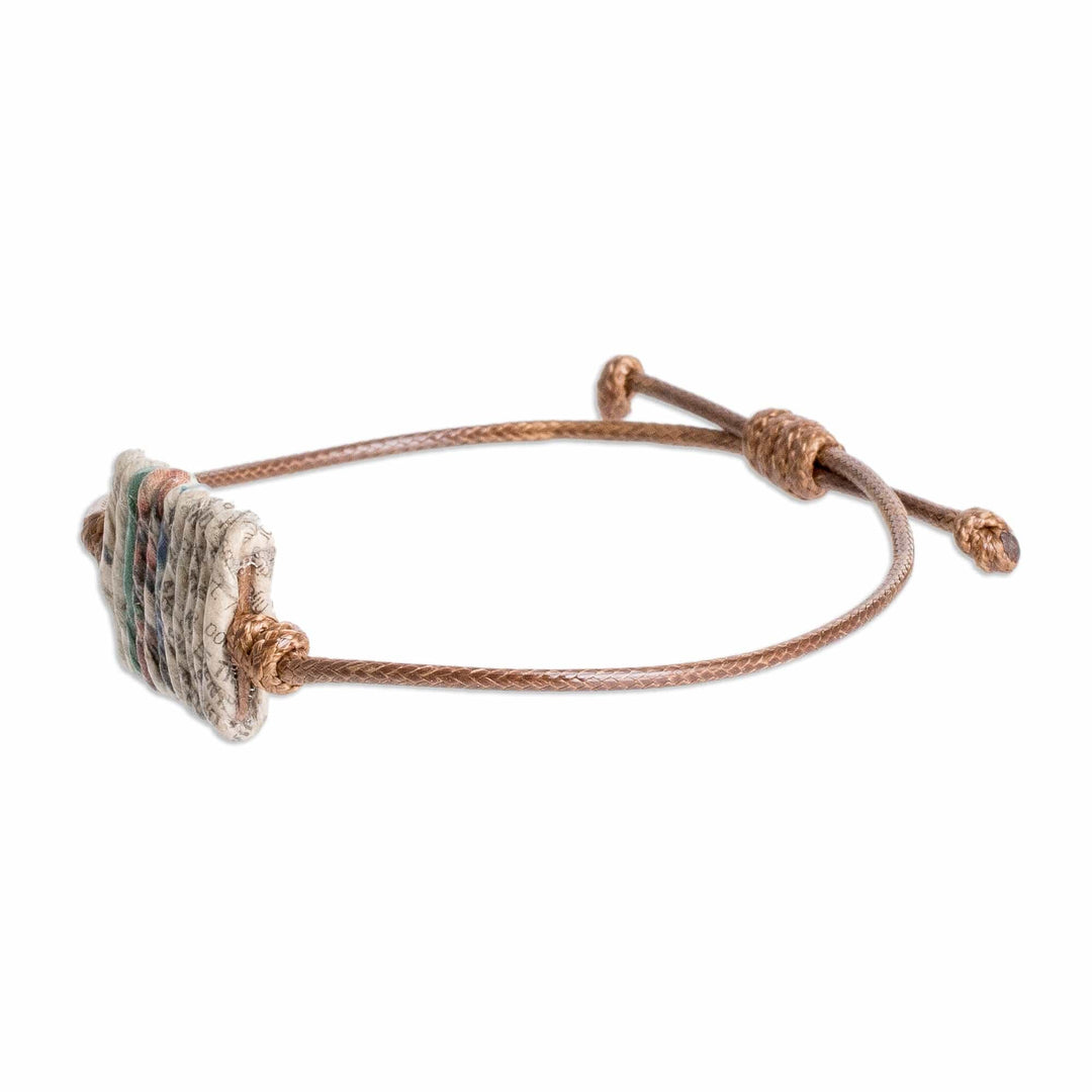 Eco-Friendly Adjustable Recycled Paper Pendant Bracelet - History Threads in Brown