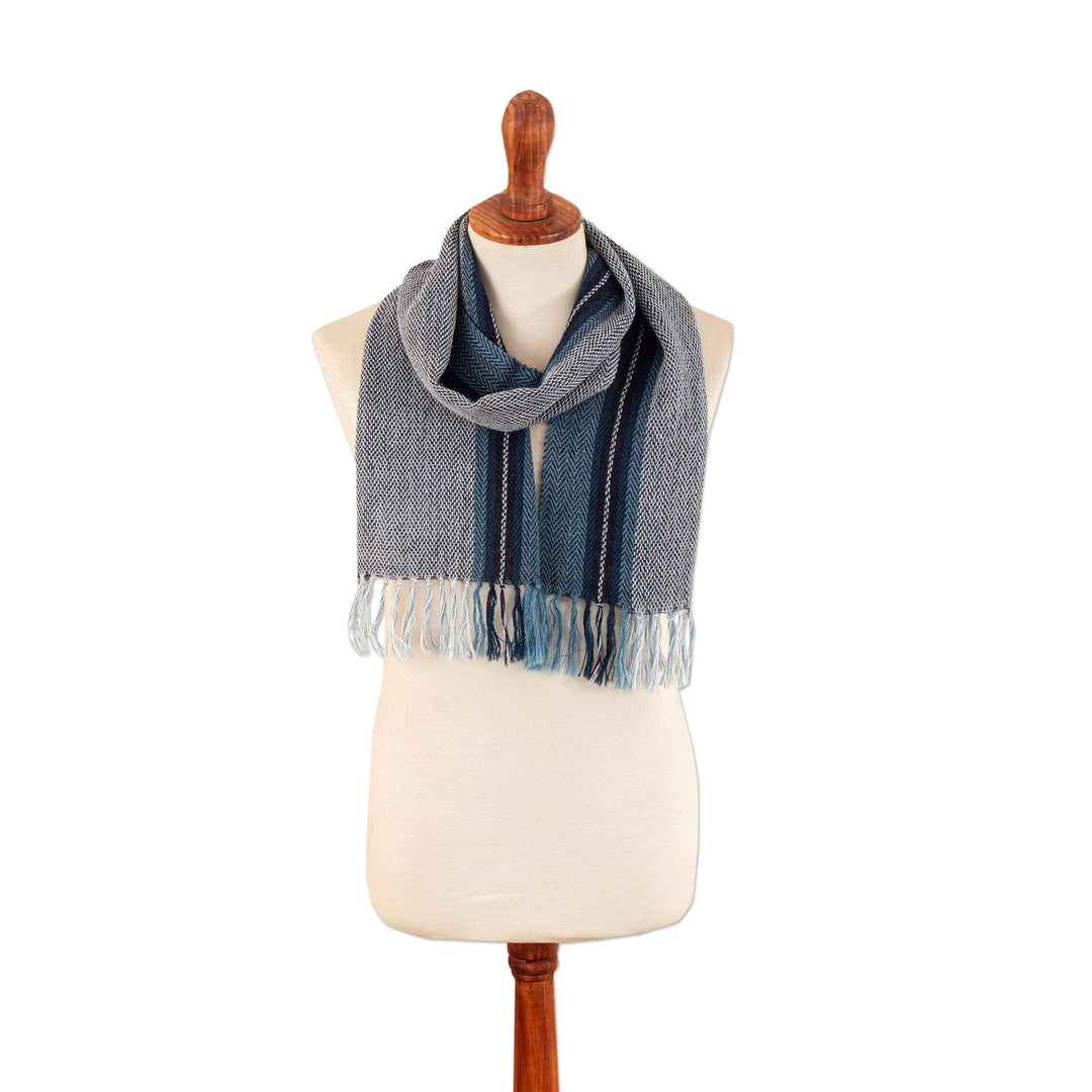 Handloomed 100% Alpaca Scarf in Blue and Turquoise Hues - Teal Visions