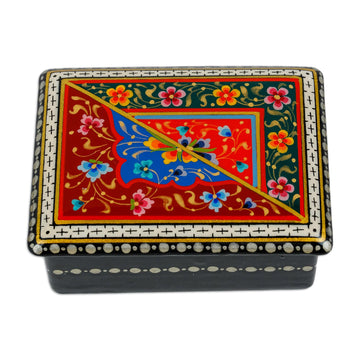 Lacquered Hand-Painted Papier Mache Floral Jewelry Box - Uzbek Flora