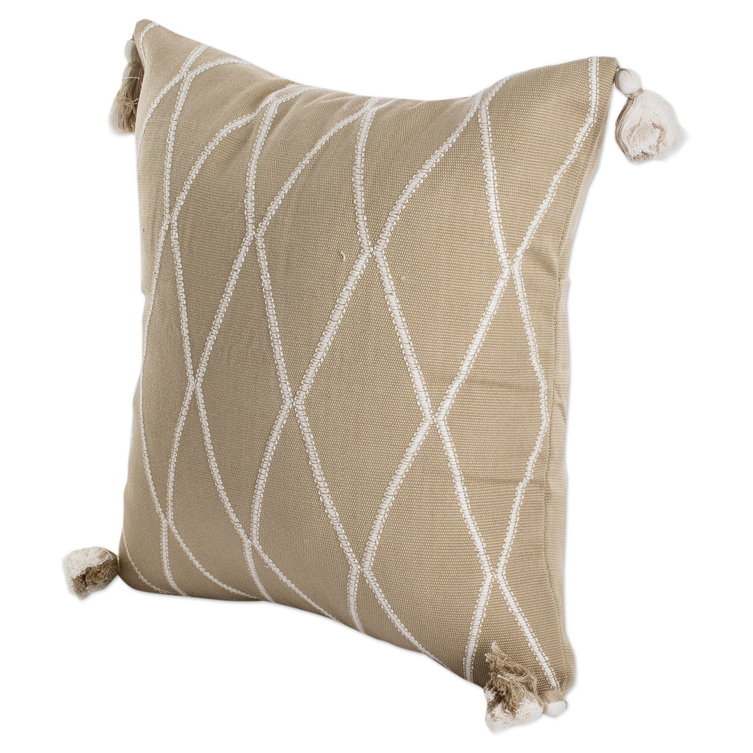 Diamond-Patterned Sage and Ivory Cotton Cushion Cover - Sage of Diamonds