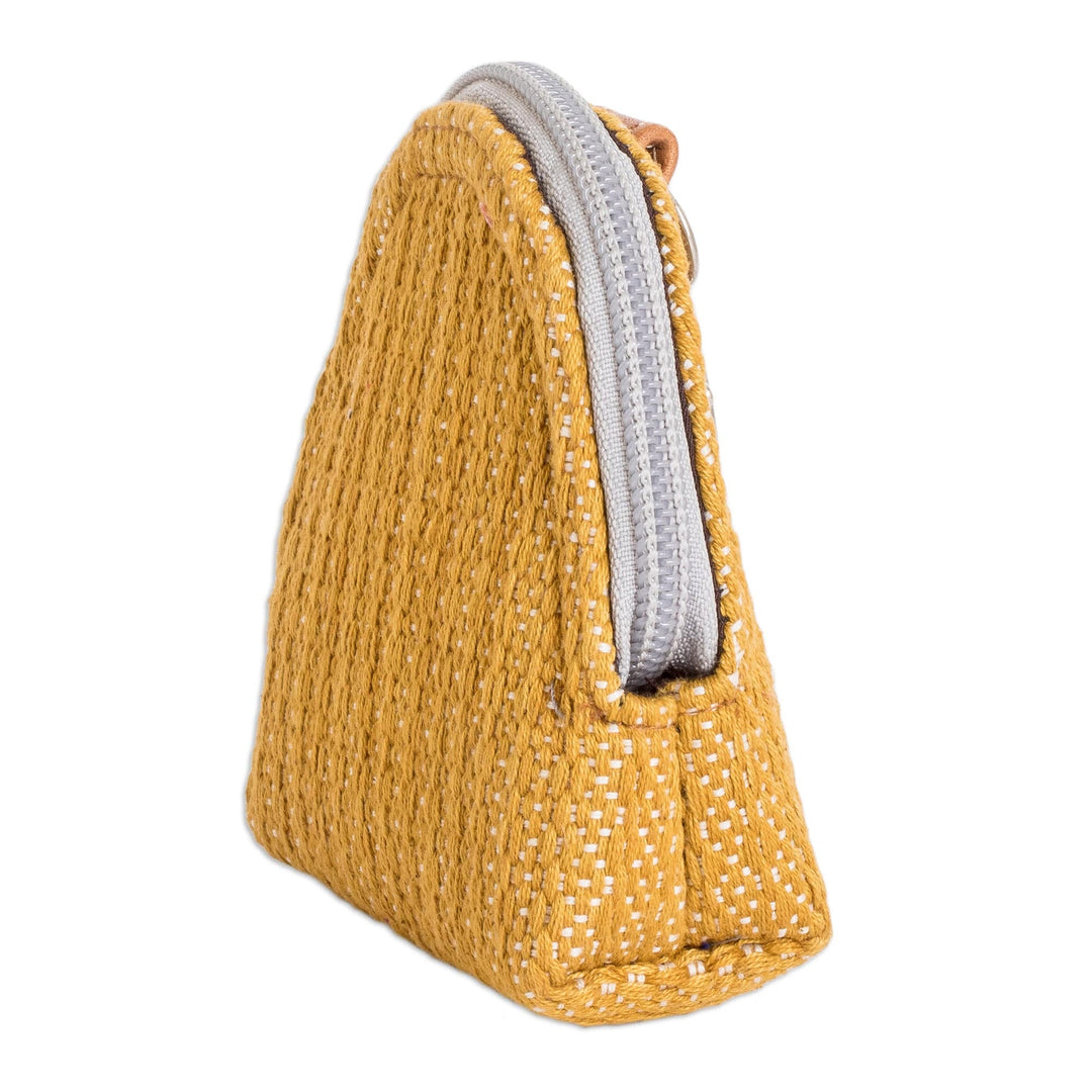 Yellow Cotton Keychain Coin Purse Hand-Woven in Guatemala - Weaving Stories in Yellow