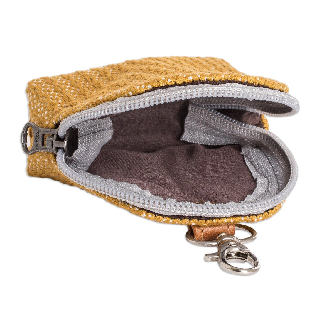 Yellow Cotton Keychain Coin Purse Hand-Woven in Guatemala - Weaving Stories in Yellow