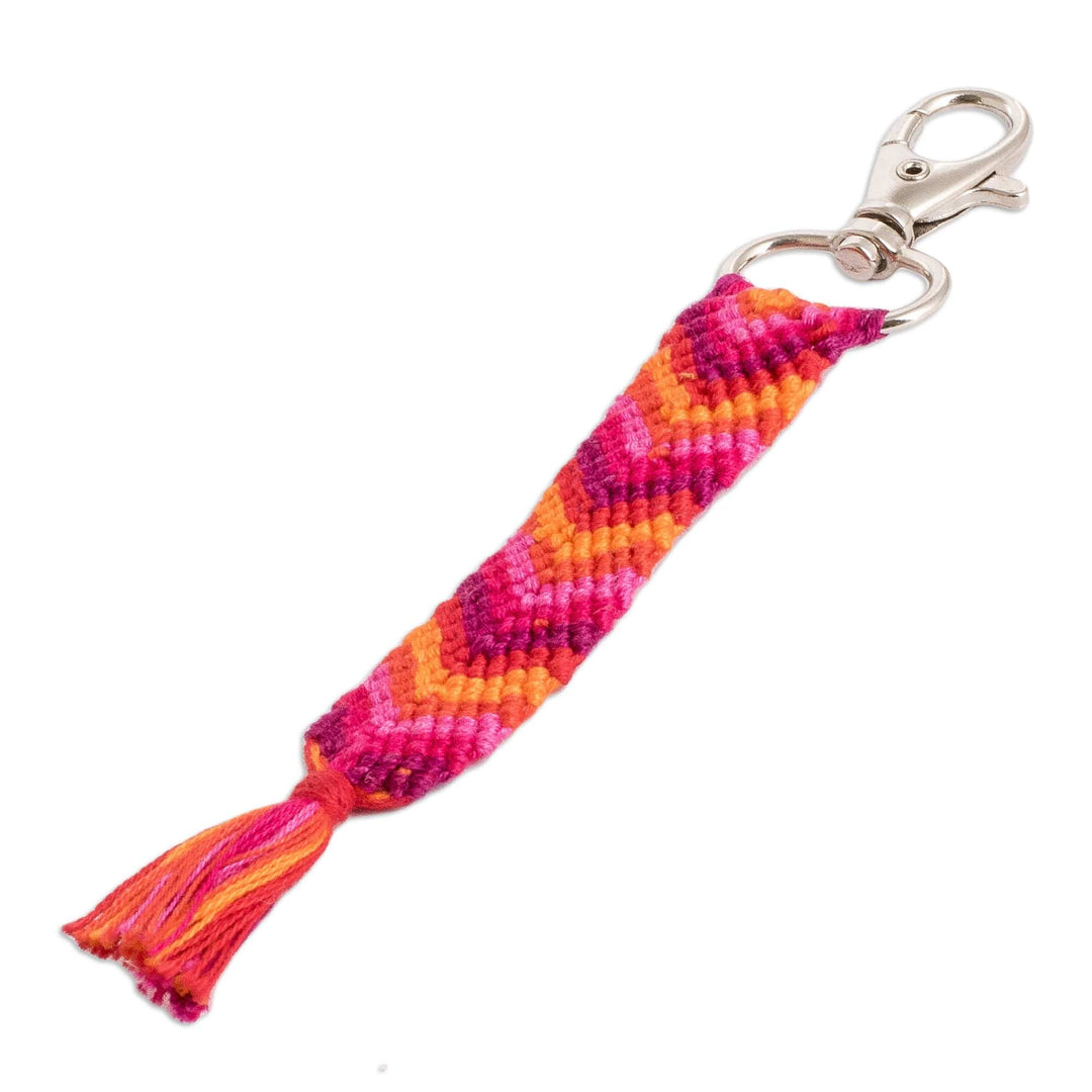 Macrame Chevron Keychain & Bag Charm in Orange and Pink Hues - Forest Fruits