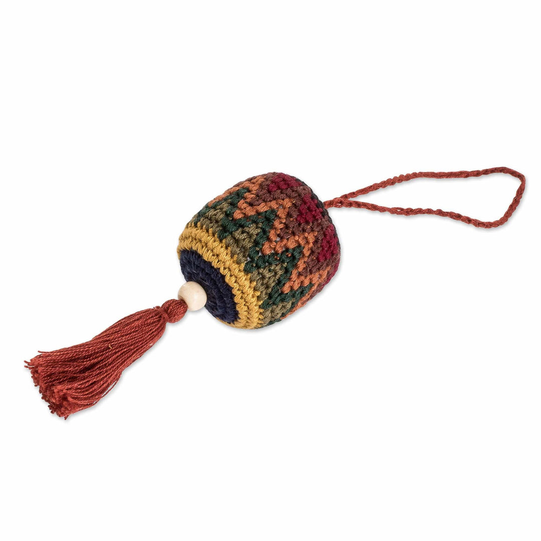 Traditional Knit Cotton Hacky Sack Ornament in Warm Hues - Classic Fun