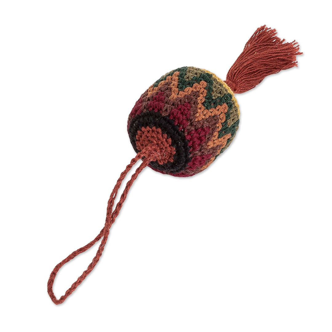 Traditional Knit Cotton Hacky Sack Ornament in Warm Hues - Classic Fun