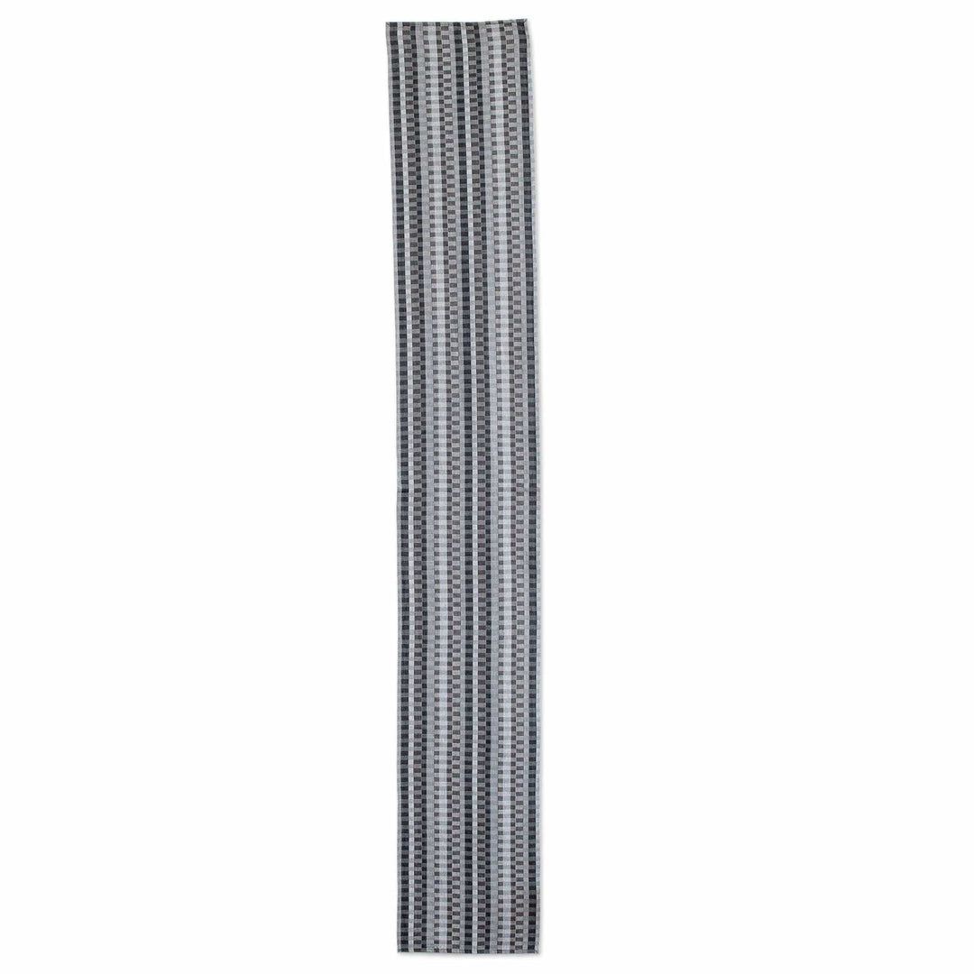 Handwoven Checkered Cotton Table Runner in Black Grey White - Checkered Elegance