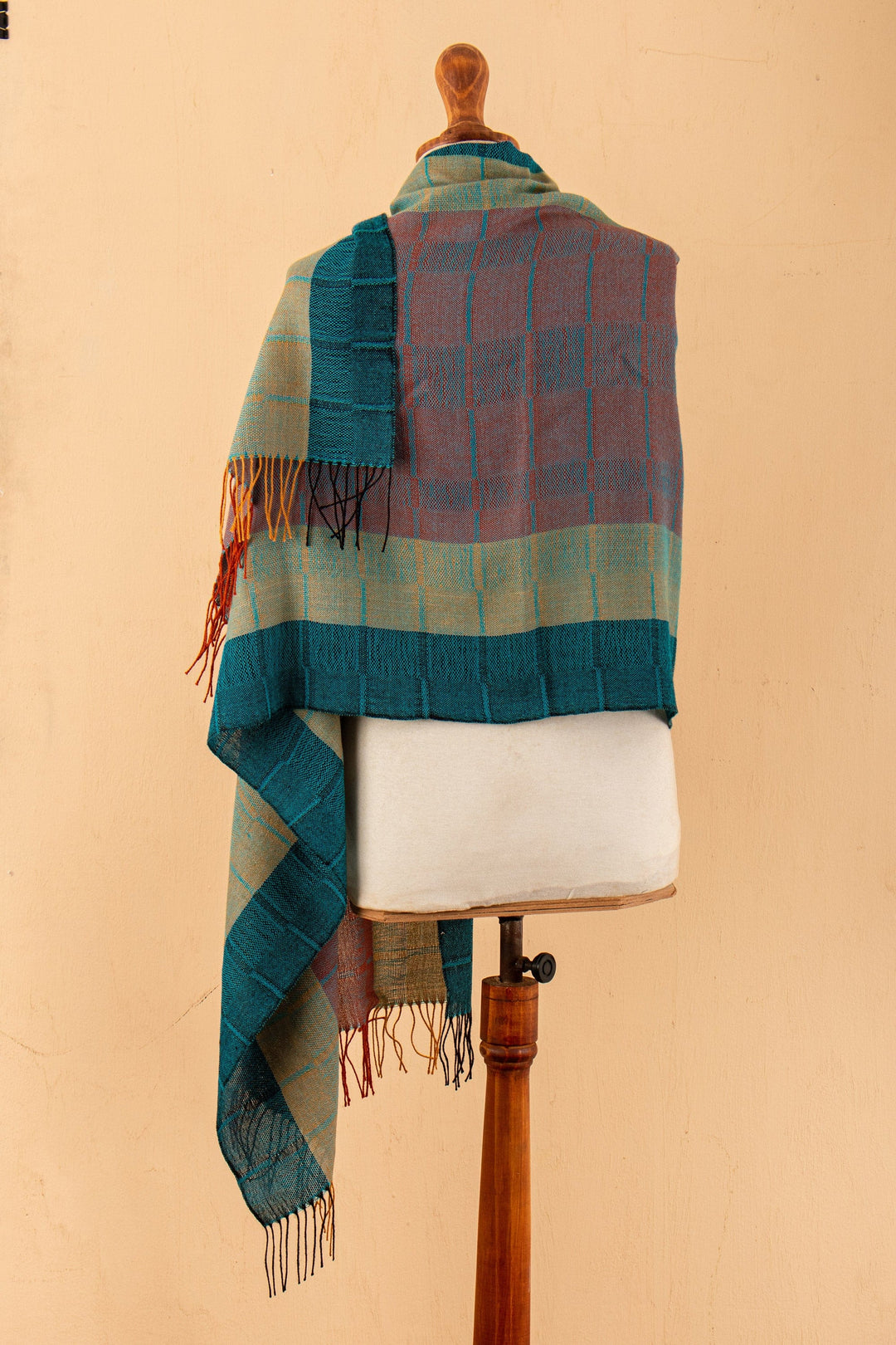 Hand-Woven Striped Fringed 100% Baby Alpaca Shawl from Peru - Watercolors