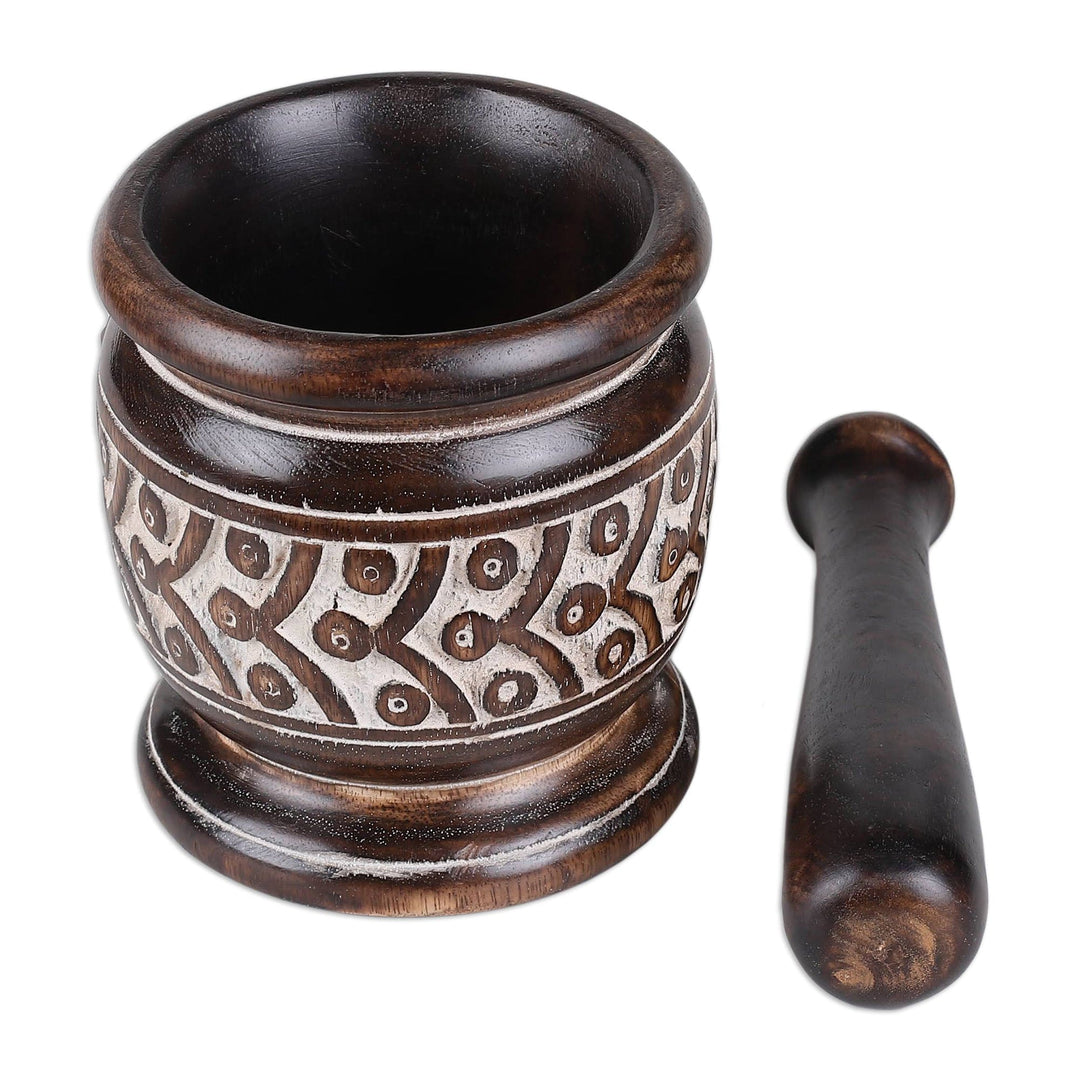 Wood Mortar & Pestle with Burnt and Distressed Finishes - Creative Elegance