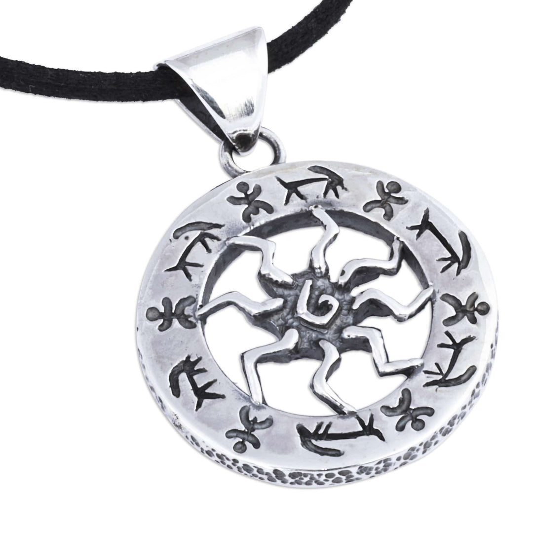 Sun-Themed Round Sterling Silver Pendant Necklace - Solar Emblem