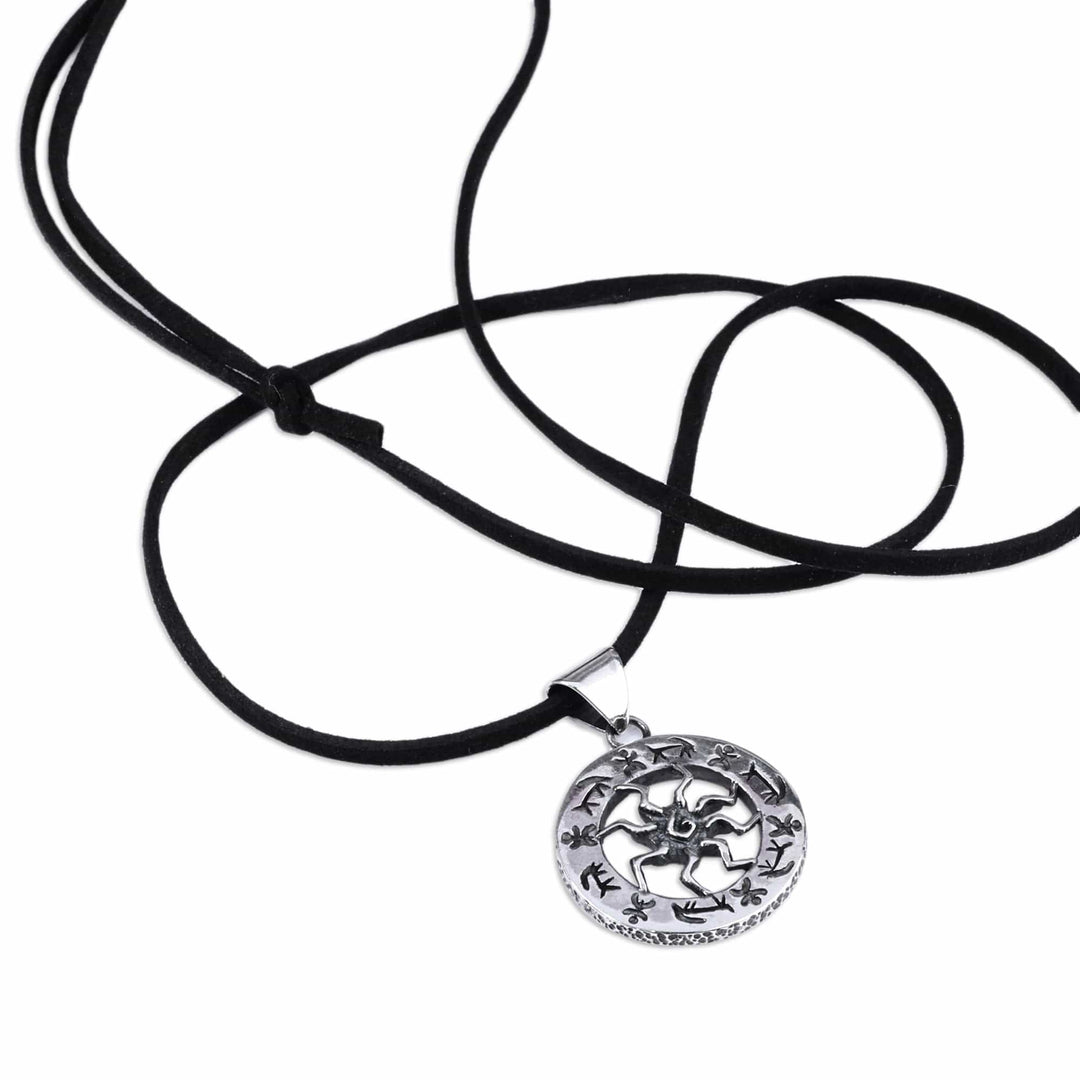 Sun-Themed Round Sterling Silver Pendant Necklace - Solar Emblem