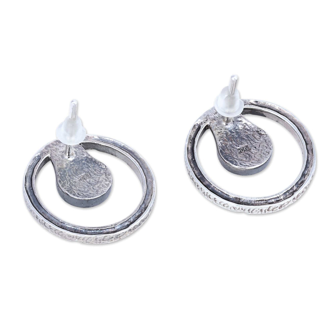Traditional Round Natural Flower Button Earrings in Blue - Altar to Memory