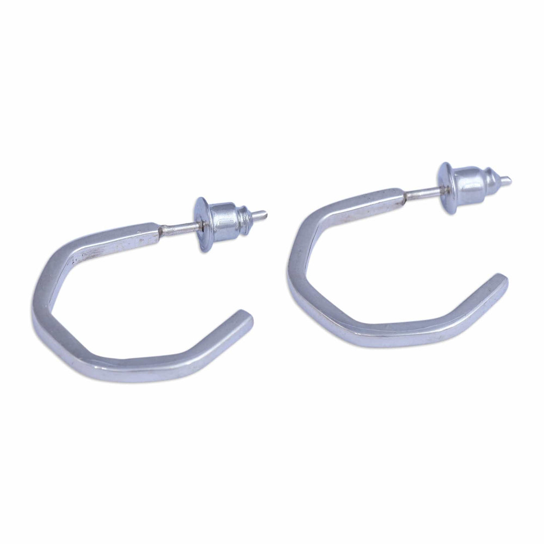 Geometric Minimalist Sterling Silver Half-Hoop Earrings - Geometric Minimalism