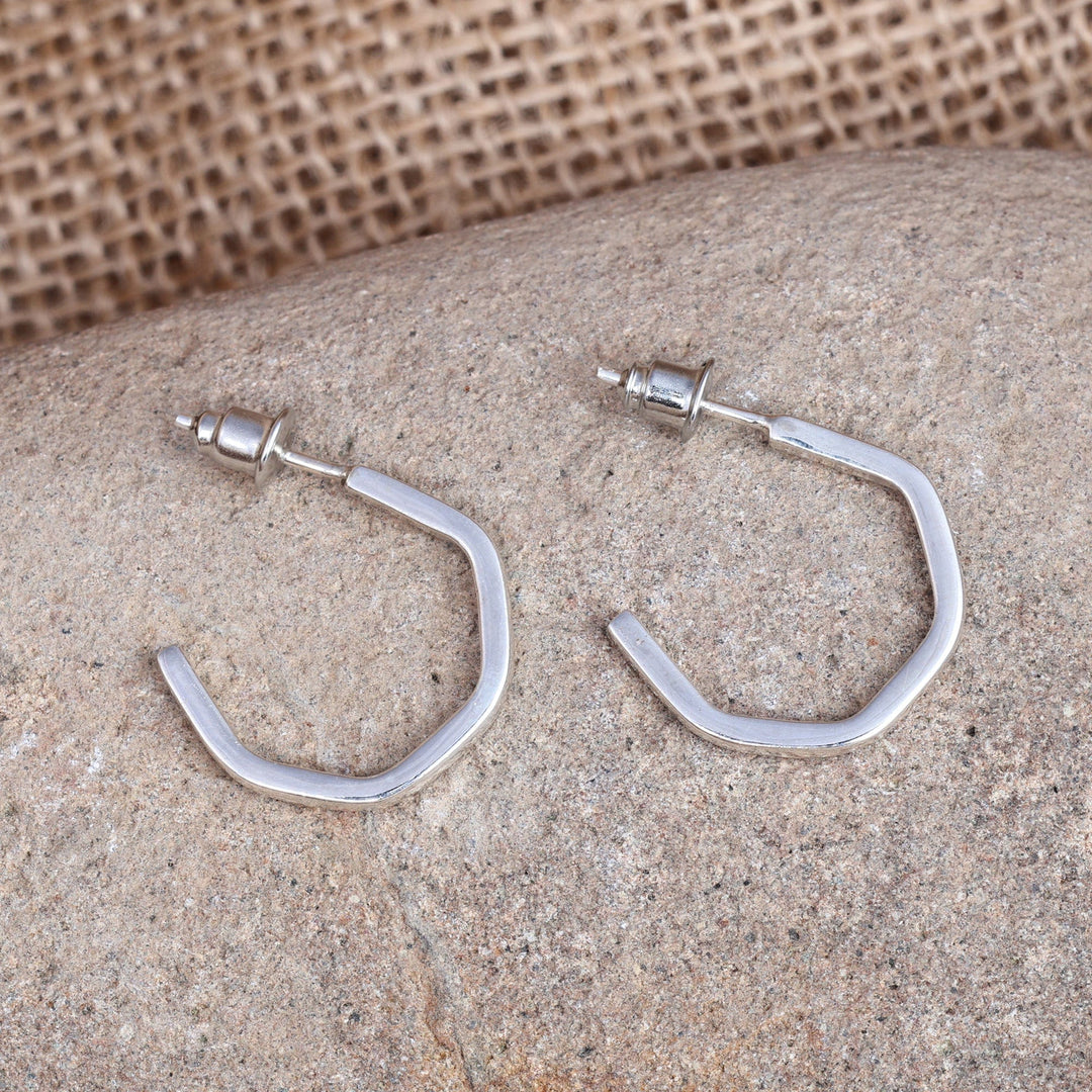 Geometric Minimalist Sterling Silver Half-Hoop Earrings - Geometric Minimalism