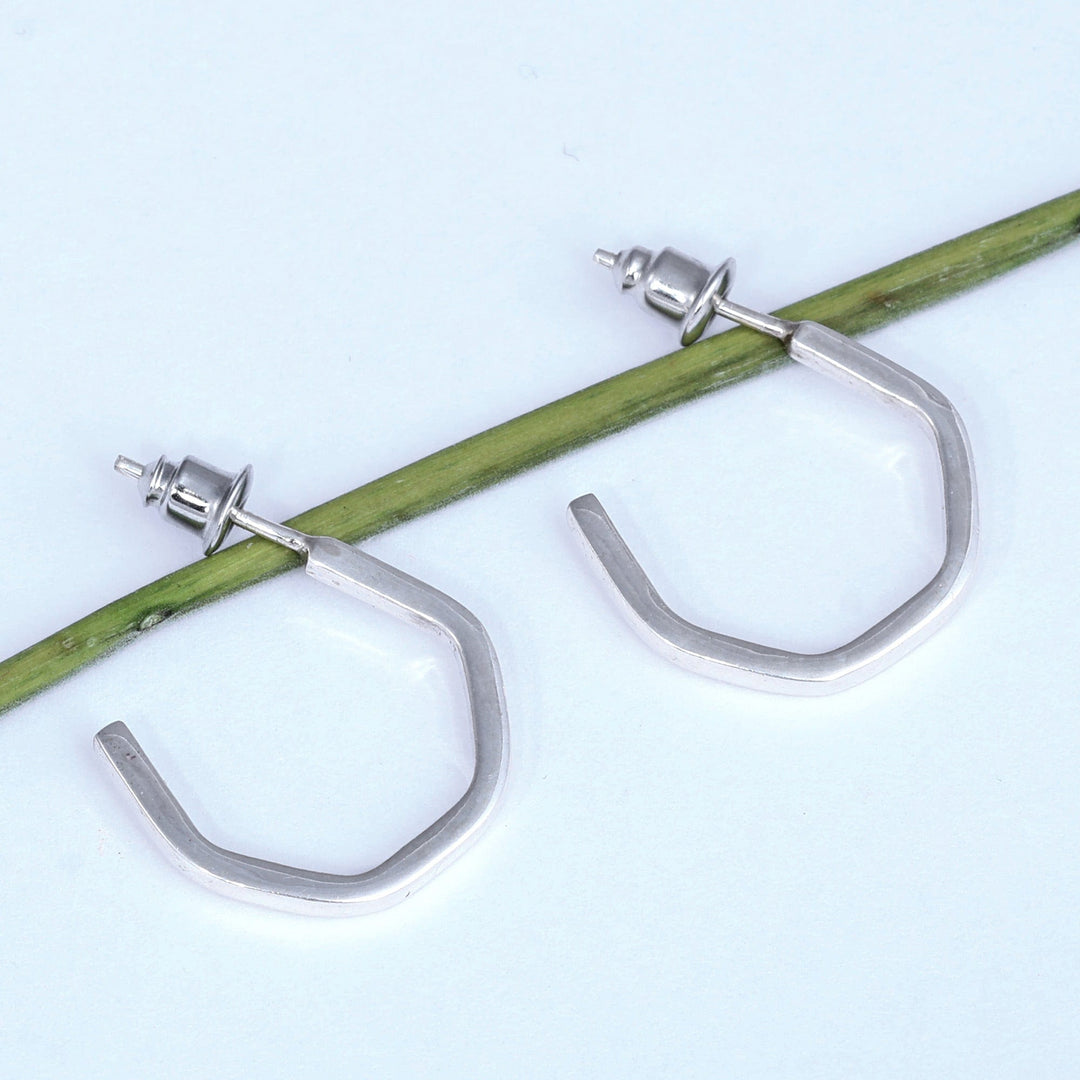Geometric Minimalist Sterling Silver Half-Hoop Earrings - Geometric Minimalism